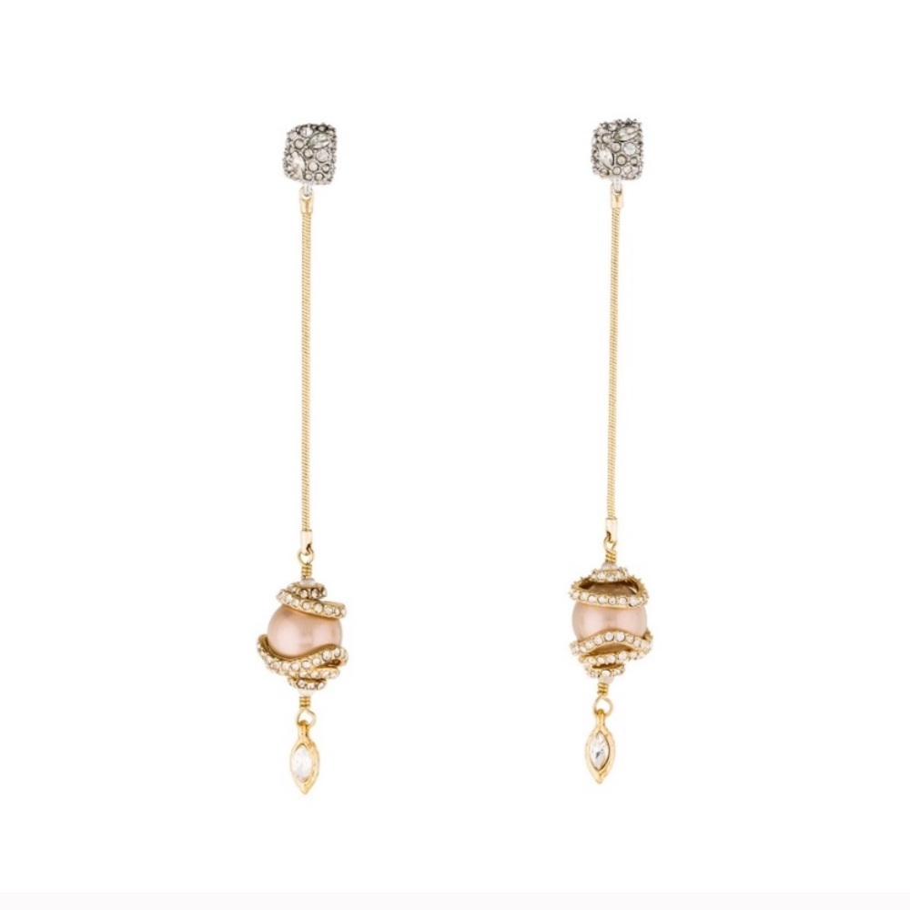 Alexis Bittar Orbiting Pavé Crystal Pearl Long Drop Earrings - Picture 5 of 8
